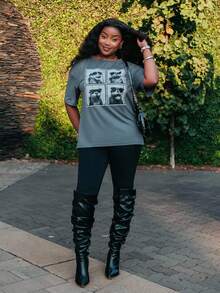 PeachySprinkles Women's Round Neck Drop Shoulder T-Shirt, Minimalist Fashion Casual Everyday Wear