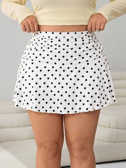 Enliva Saia Casual Plissada com Bolinhas em Plus Size