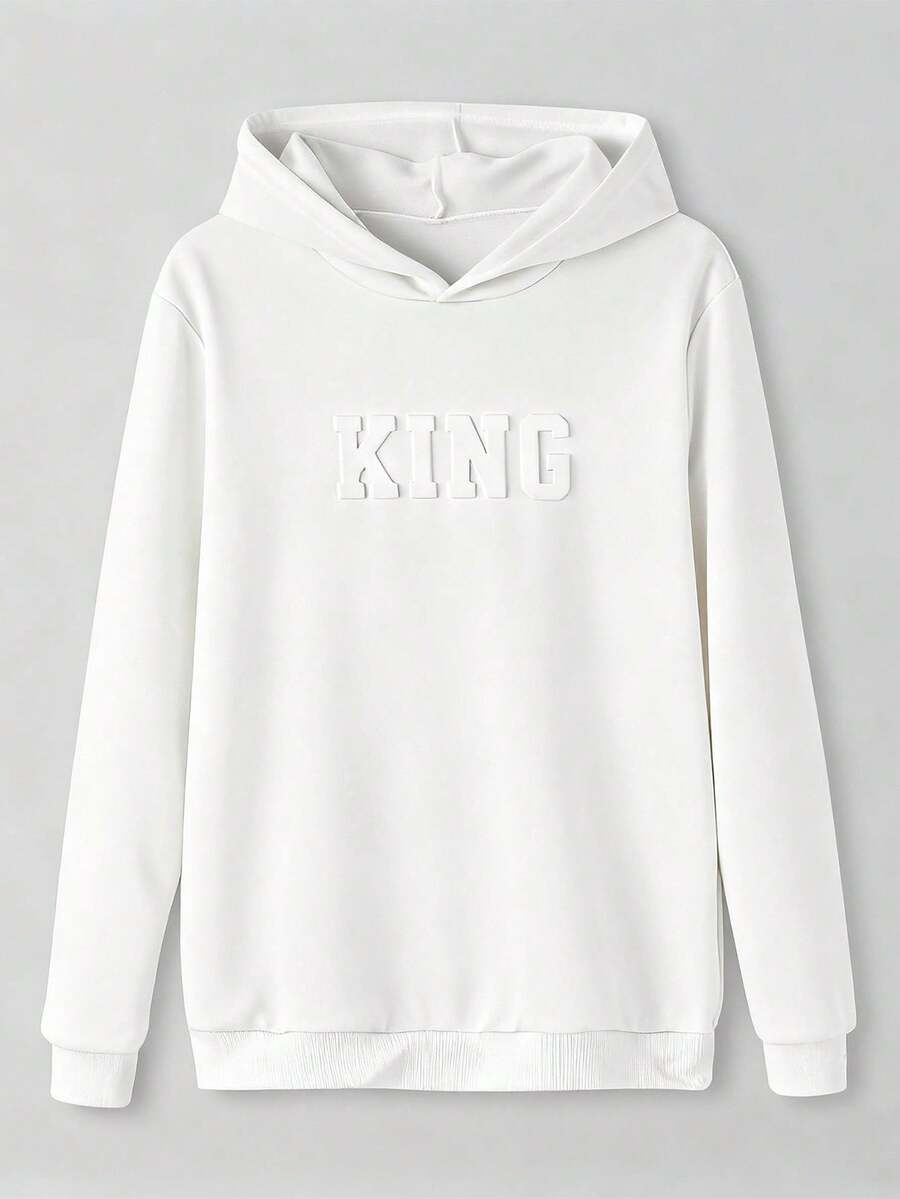 Teen Boy Casual Embossed Letter Sweatshirt - White - View 1