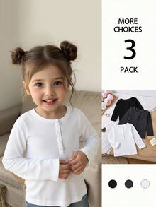 SHEIN 3pcs Baby Girl Knitted Comfortable Long Sleeve, Suitable For 0-3 Years Old Children, Large Collar Design, Vertical Button Decoration On The Chest. Soft Touch. Suitable For Various Occasions, Such As Outdoor Activities, Family Gatherings, Etc. Suitable For Autumn And Winter.