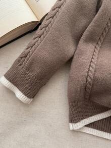 Blossori Young Girls' French Elegant Floral Crew Neck Long Sleeve Sweater - Coffee Brown - View 3