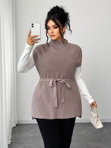 Elenzga Damen Pullunder Einfarbig, lässig und minimalistisch, in Große Größen - Khaki - Übersicht 1