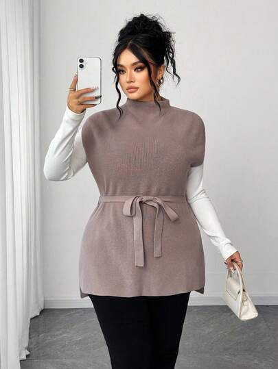 Elenzga Plus Size Women's Solid Color Casual Minimalist Sweater Vests