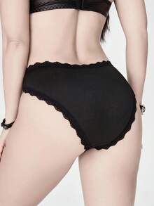 ROMWE Gothic Pentagram Hollow Lace Patchwork Sexy Women's Thong Panties - Black - View 3