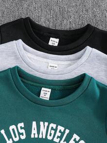 SHEIN 6 件/套年轻男孩儿童休闲可爱字母图案圆领运动衫和宽松裤子 2 件套，多件装 3 种款式，适合通勤、上学、日常休闲、旅行、运动、春、夏、秋、冬四季男孩冬季套装男孩运动服套装男孩冬季服装套装，绿色、复古、狂欢、圣诞节 - 彩色 - 查看 5