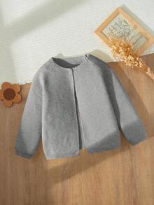 Blossori Cárdigan gris suelto de manga larga con botones, elegante y francés para niñas, otoño/invierno