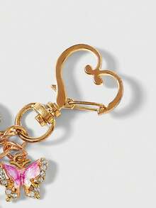 ROMWE Kawaii A Shiny Alloy Bag Pendant Set With Various Diamonds, Sparkling Hearts, Flowers, And Butterflies. It Can Be Used As A Bag Pendant, Car Key Chain, Or As A Birthday, Holiday, Or Back To School Gift For Family, Friends, Or Couples - Gold - View 4