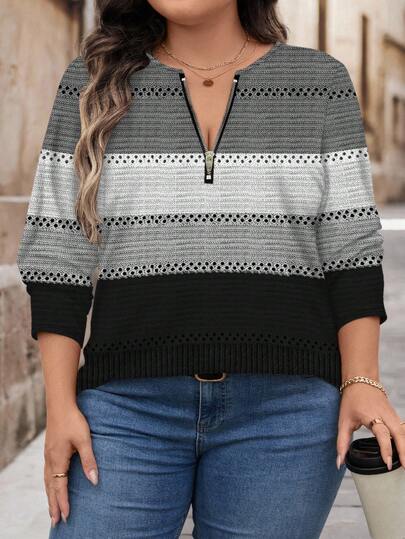 EMERY ROSE Camisetas de Navidad con diseño de cremallera para mujer talla grande, Blusa bohemia de manga larga de Navidad y otoño para verano