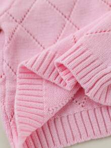 SHEIN 女婴休闲时尚学院风蝴蝶贴花撞色袖口镂空针织开衫和百褶裙套装，秋冬 - 粉色 - 查看 8