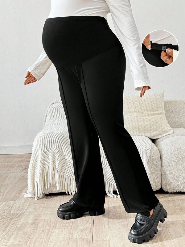 SHEIN Maternity Plus Size Solid Color Adjustable Waist Casual Flare Pants Pregnancy Pants Maternity Clothes Maternity Pants Plus Size Wide Leg Pants Plus Size Flare Pants Tall Women Pants