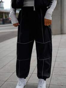 SAYEHFBABY 撞色反光滚边运动裤 - 黑色 - 查看 6