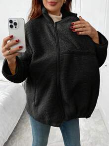 SHEIN Chaqueta de maternidad de unicolor, minimalista, de uso diario, con cremallera y cálida, 3 en 1 - Negro - Ver 5