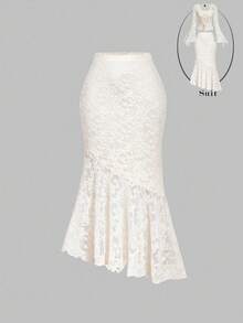 SHEIN MOD Women's Asymmetric Textured Apricot Mermaid Skirt,Halloween,Christmas,Fall / Winter Clothes For Women,Going Out Skirt,Chic,Country,Creamy Dress ,, Elegant Lace Skirt, Mermaid Lace Skirt