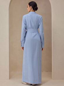 Graceveil Váy dài họa tiết sọc màu tương phản thêu tay thường ngày dành cho người đi làm, Thu/Đông - Màu xanh lam - Xem 2