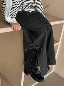 DAZY Girls' Bow Decor Denim Jeans - Black - View 1