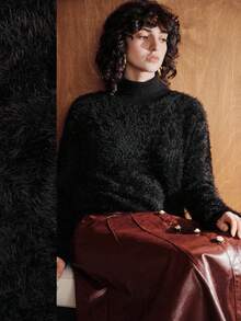 Uhlyne Women's Solid Color Stand Collar Casual Long Sleeve Knit Pullover