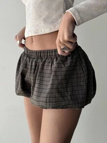 Aloruh Nuevos mini shorts de mujer para otoño/invierno, pantalones farol, pantalones harem, pantalones culotte a cuadros en marrón, pantalones de mujer para otoño, shorts de mujer