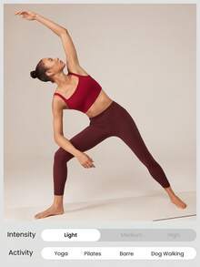 GLOWMODE FeatherFit™ Dual-Strap Knotted Back Sports Bra Low Impact Yoga Pilates Daily Removable Cups - Maroon - View 5