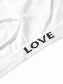 大码镂空字母性感健身文胸和无钢圈文胸，休闲运动装 - 白色 - 查看 3