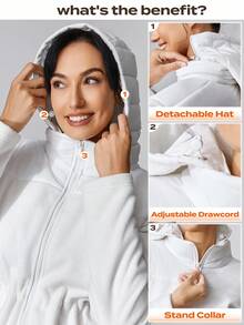 GLOWMODE Thin Polar Fleece Hooded Jacket Warm Fall Winter - White - View 4