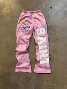 INAWLY Y2K 风格贴花刺绣和英文字母图案印花，街头时尚女士两件套 - 粉色 - 查看 3