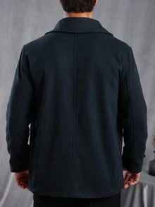 Manfinity Homme 男士纯色翻领长袖双排扣休闲大衣，秋冬款 - 藏蓝色 - 查看 2