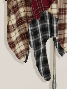 SHEIN ICON 女士加大码性感大胆前卫时尚个性化千禧风格Y2K返校季复古格子拼接不对称下摆松紧腰多层半身裙 - 彩色 - 查看 8