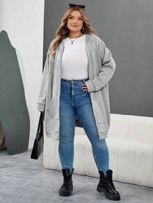 SHEIN CURVE+ Felpa con cappuccio casual con chiusura lampo e tasche, tinta unita, taglie comode, abbigliamento autunnale/invernale da donna