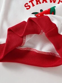 SHEIN 2件套女婴春秋草莓字母印花长袖上衣+全套草莓印花牛仔裤套装 - 白色 - 查看 4