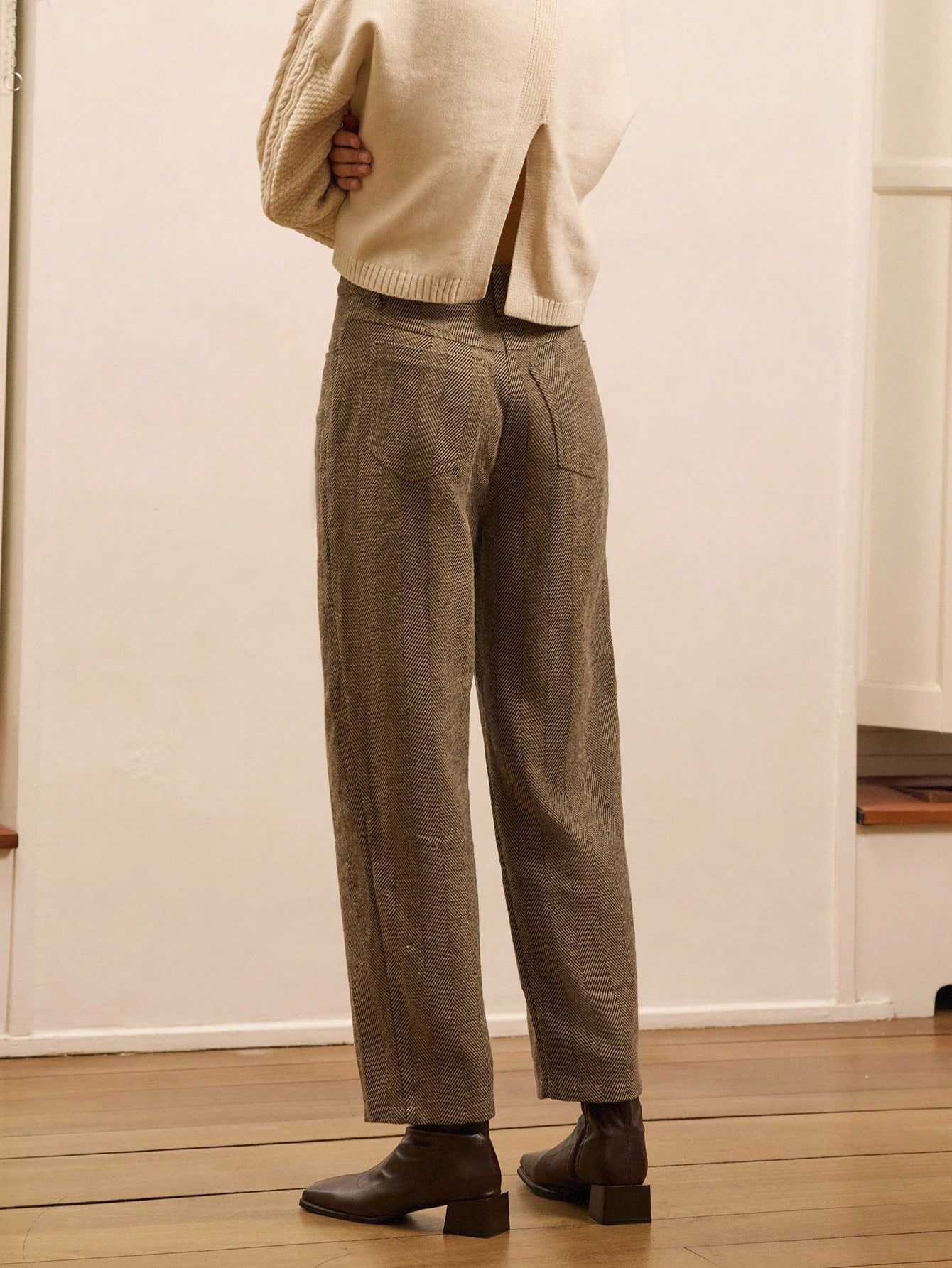 Braune Fischgrät-Hose mit hoher Taille, elegante Premium-Hose für Frühling und Sommer, Business-Lässig, französischer Stil