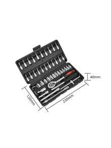 46 件棘轮扳手套装，男士工具套件，含六角扳手和套筒，工具箱，汽车机械工具，1/4 英寸驱动，公制，带延长杆，紧凑型多用途解决方案，适用于自行车和摩托车维护、汽车维修和家庭使用，钢板结构，预组装，手动，带储物盒 - 顏色款式隨機 - 查看 19