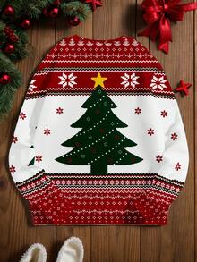 Manfinity Homme Standard Size Men's Christmas Tree Pattern Crew Neck Pullover Sweatshirt With Thermal Lining, Suitable For Family Gatherings, Fall/Winter - Red - View 4