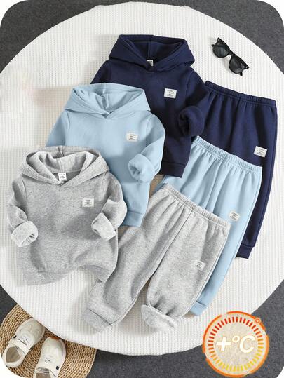 SHEIN 6 Stücke/Set Baby Jungen/Mädchen Süßer Lässiger Sportanzug, Strick Buchstaben Muster Hoodie und Jogginghose Set, Unisex Baby Kleidung für Herbst/Winter