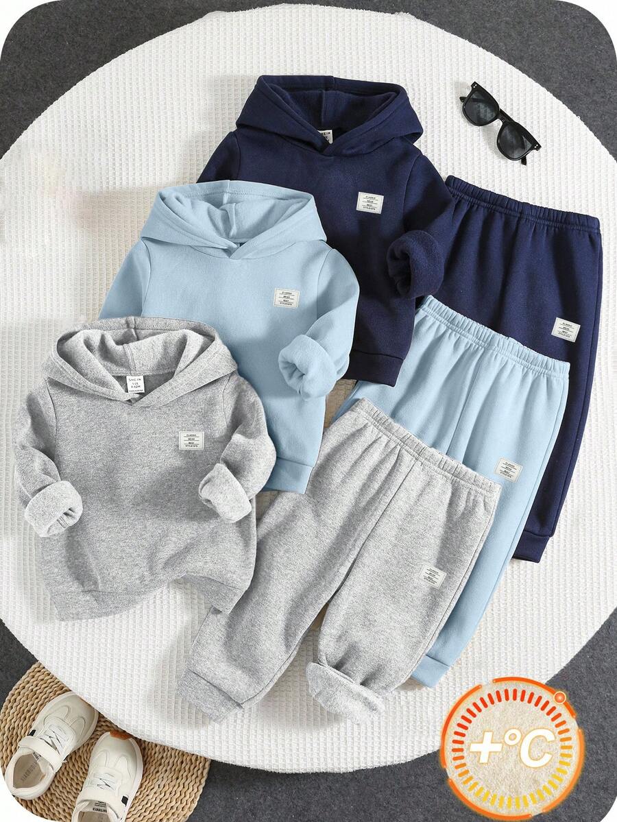 SHEIN Bộ 6 món/Bộ đồ thể thao dễ thương cho bé trai/bé gái, áo hoodie in chữ đan và quần jogger, quần áo trẻ em Unisex cho mùa thu/đông - Nhiều màu - Xem 1