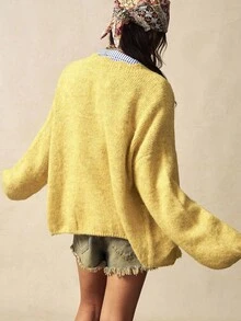 Bohemela Áo khoác ngoài phong cách Boho Thu/Đông, Áo cardigan dệt kim dáng rộng màu mơ cổ điển dành cho nữ, màu trơn, cài khuy phía trước, chất liệu lông xù, kiểu dáng miền Tây, thích hợp cho các buổi hòa nhạc, kỳ nghỉ, đi học, đi chơi, Giáng sinh và Năm mới. - Màu vàng ngỗng - Xem 6