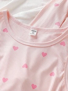 3件套少女甜心图案长袖上衣、裤子和吊带背心睡衣套装 - 粉色 - 查看 4