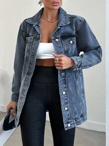 EURMUSE 100%Cotton Distressed Water Wash Denim Jacket - Medium Wash - View 6