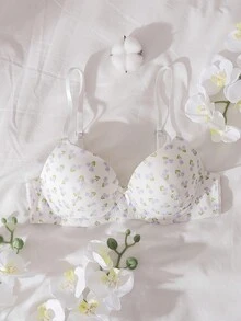 DelicateAllure 印花女士钢圈文胸 3/4 罩杯（印花图案方向随机） - 白色 - 查看 1