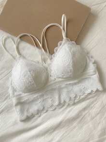 Bralette de encaje para mujer con tirantes ajustables | Sujetador de lencería sexy - Blanco - Ver 4