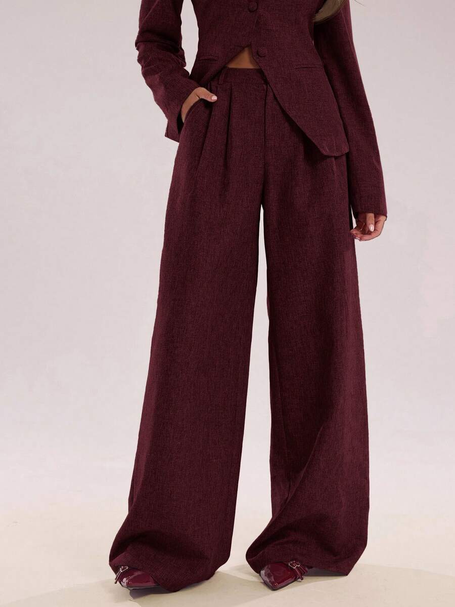 SHEIN BAE Women's Minimalist Elegant Commute Casual Straight Leg Pants Autumn Winter Clothes For Women - Burgundy - View 1