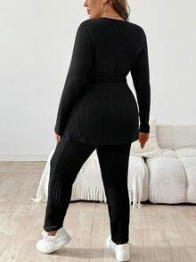 SHEIN Fall Clothes,Autumn Clothes,Maternity Autumn/Winter Clothes 2pcs/Set Maternity Plus Size Solid Color Round Neck Long Sleeve Side Slit Ribbed T-Shirt And Adjustable Waist Pants, Casual Two Piece Set Women Plus Size 2 Piece Set Plus Size Plus Size Pants Set Lounge Sets Plus Size Curve Plus Plus Size Co Ords Curve Plus Size Co Ords 2piece Set Plus Size Plus Size Lounge Sets Plus Size Two Piece Set