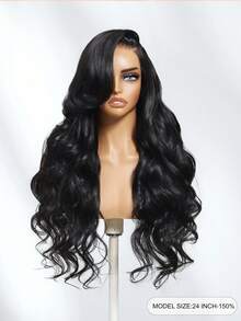 ALL READY WIG 全能假发 13x4 蕾丝前部预制全能假发，带有松散的波浪脸部框架层，侧扫刘海，带有抽绳，修身剪裁，100% 真人头发，可染色加热预造型，可立即佩戴，透气透明蕾丝自然黑色 9AM 头发 - SNatural - 查看 3