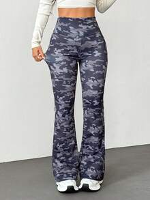 DAZY 女士户外迷彩喇叭裤、运动长裤 - 軍綠色 - 查看 4