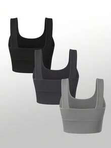 Easithlete 3件套+常规款运动文胸+吸湿排汗面料/罗纹设计/基本款/黑色/运动文胸/健身/无缝瑜伽 - 彩色 - 查看 2