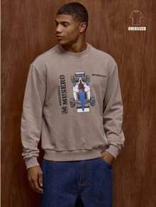 Musero Men Oversized Boxy Fit Long Sleeve Graphic Sweatshirt Fall/SPRING SUMMER - Grey - View 1