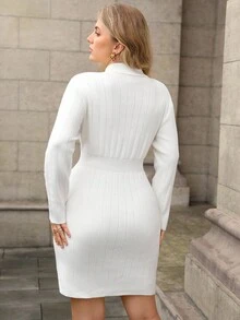 Juhart Elegant And Timeless, White Knit Skirt With Golden Buttons, A Must-Have For Autumn/Winter Outfits - White - View 2