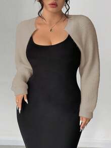 Elenzga 大码短款蓬松优雅甜美薄款开衫 - 卡其色 - 查看 5