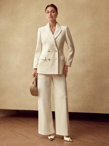 MOTF PREMIUM WOMEN'S CHENILLE CORDUROY WIDE LEG STRAIGHT PANTS, AUTUMN/WINTER - Beige - View 6