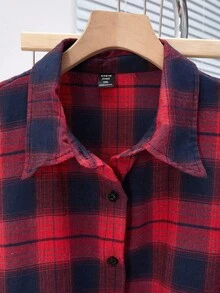 SHEIN Plus Size Casual Plaid Dropped Shoulder Loose Shirt, Autumn - Multicolor - View 4