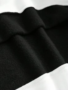 2 件套青少年女孩休闲运动家居服运动衫和阔腿运动裤套装，拼色超大圆领长袖连帽衫和裤子返校装，黑白